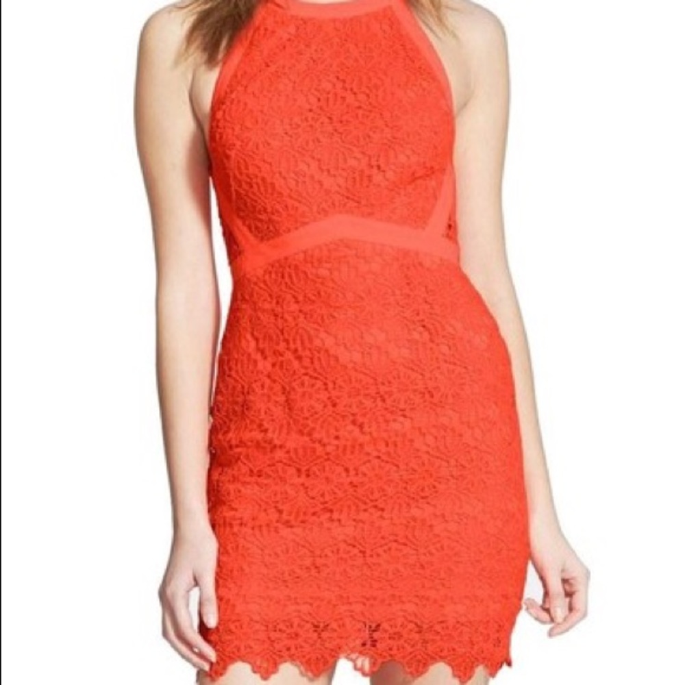ASTR Neon Coral Lace Dress